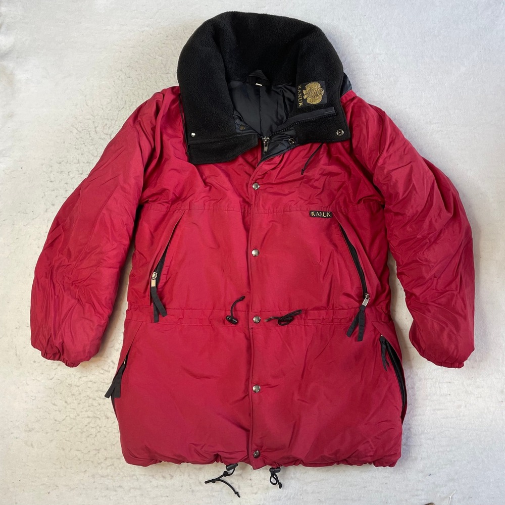 Kanuk Puffer Jacket Mens Size 3‎ Red Winter Parka Fleece Collar Heavyweight